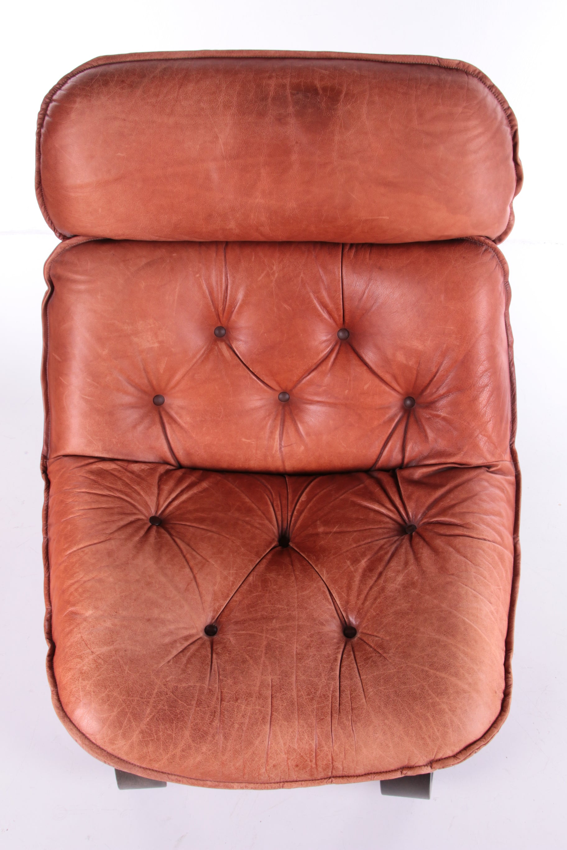 Vintage Braziliaanse Fauteuil met Gognackleur leren zitkussen,70s.