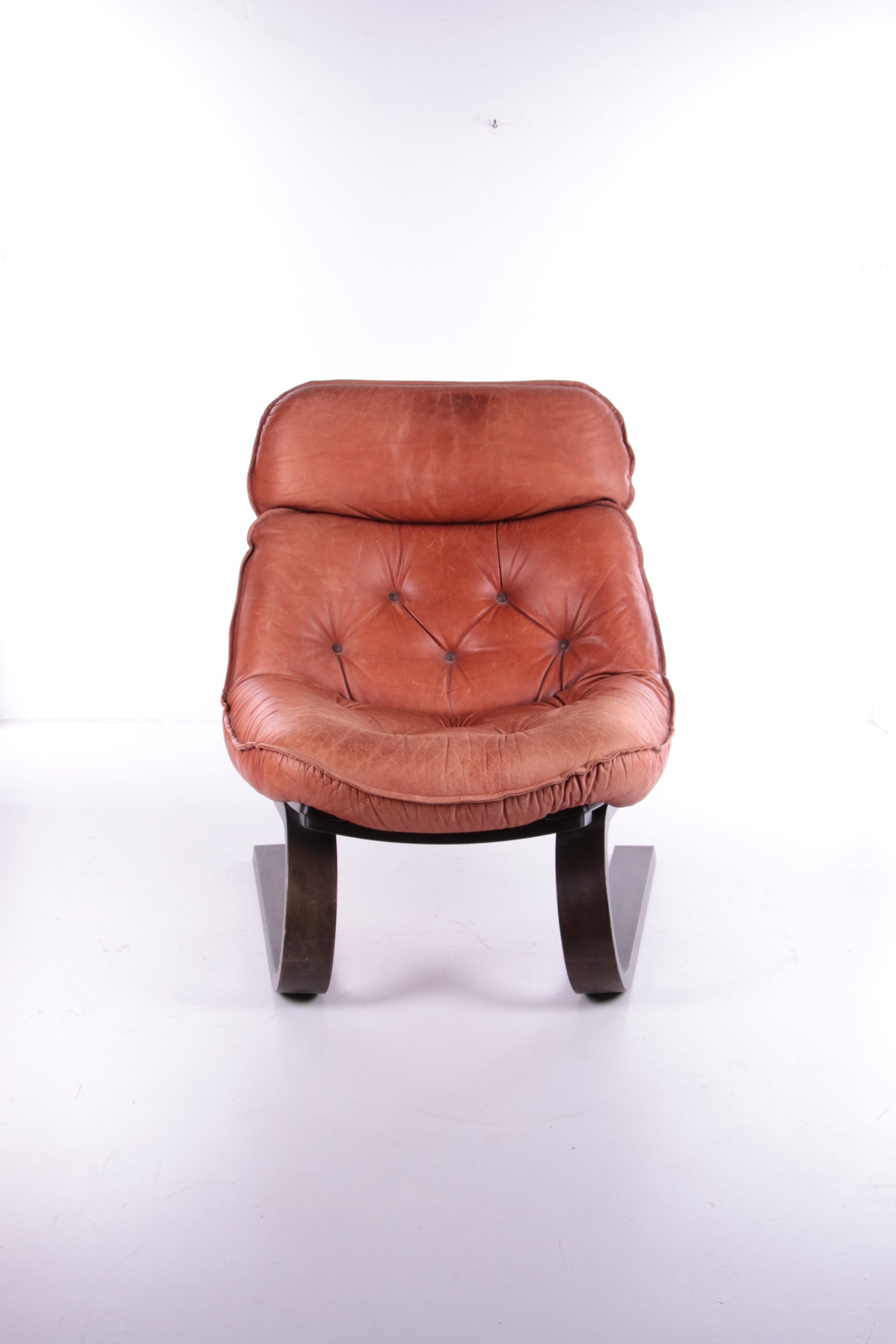 Vintage Braziliaanse Fauteuil met Gognackleur leren zitkussen,70s.