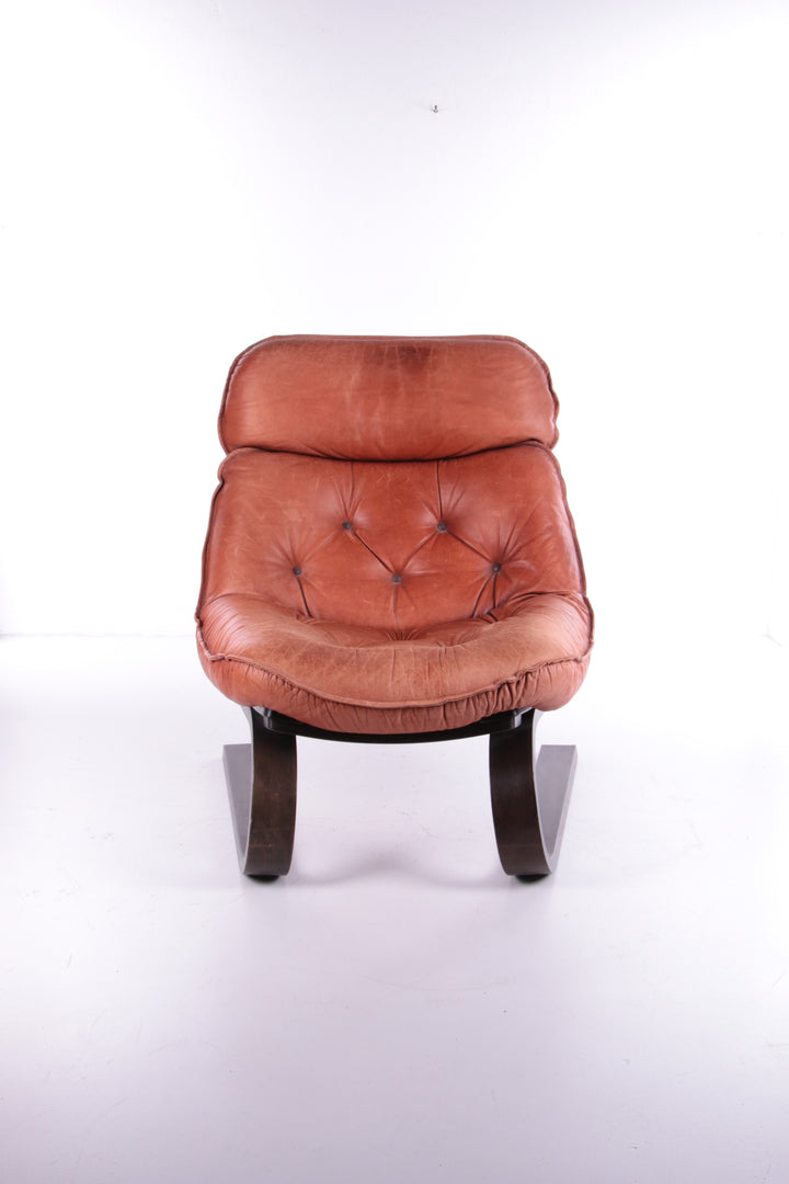 Vintage Braziliaanse Fauteuil met Gognackleur leren zitkussen,70s.