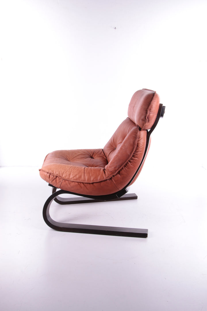 Vintage Braziliaanse Fauteuil met Gognackleur leren zitkussen,70s.