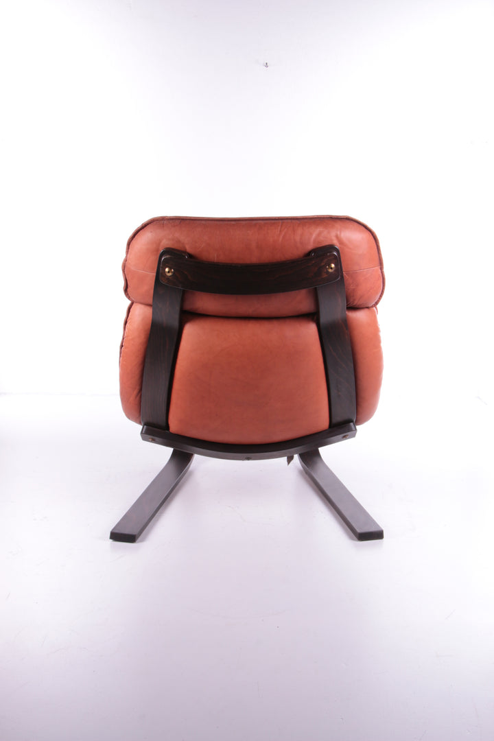 Vintage Braziliaanse Fauteuil met Gognackleur leren zitkussen,70s.