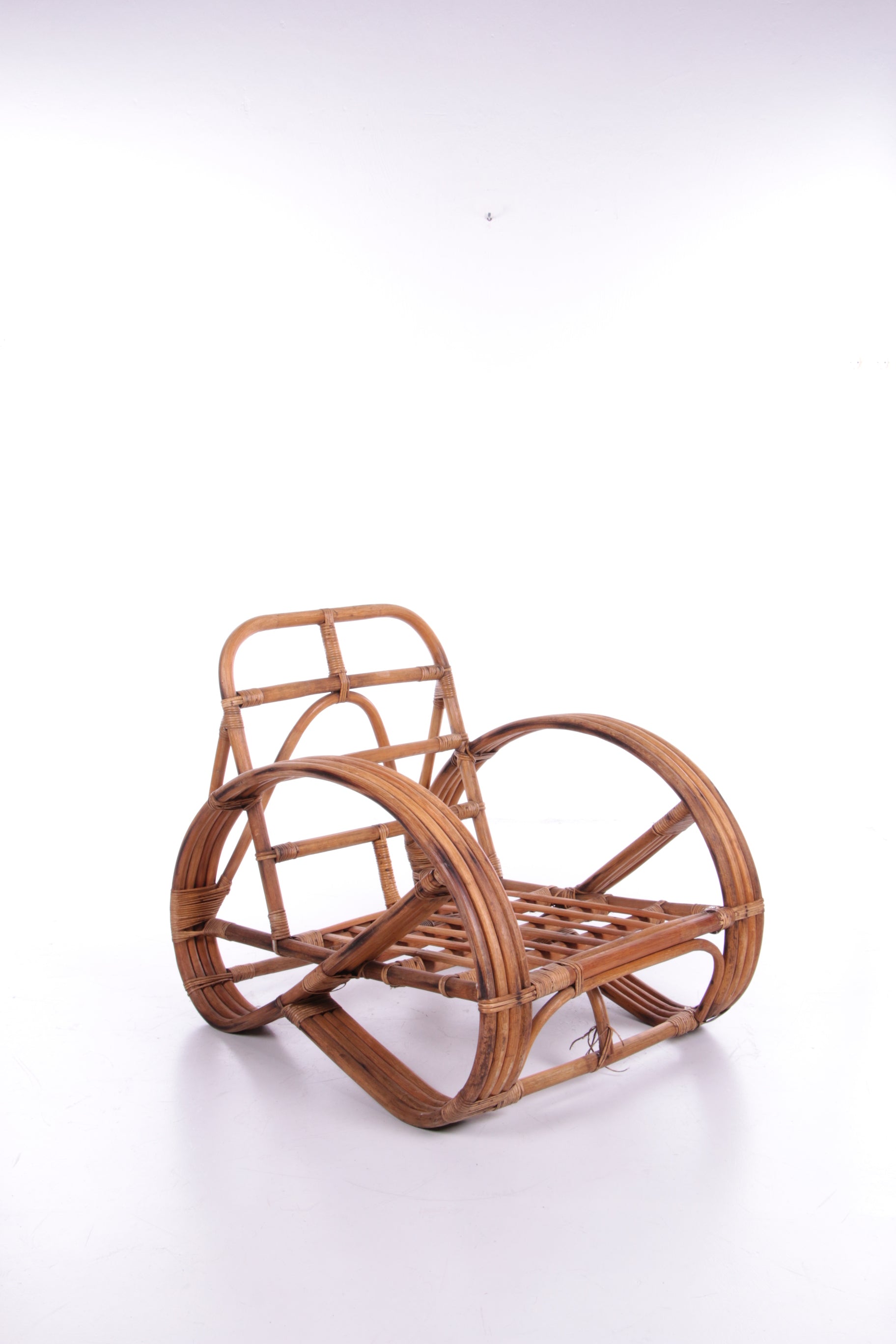 Vintage rotan bamboe lounge fauteuil Paul Frankl