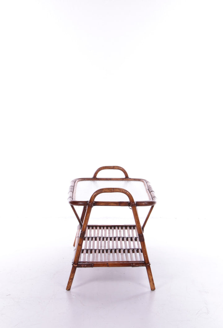 Bamboe bijzettafel met magazijnrekjes Frankrijk jaren60