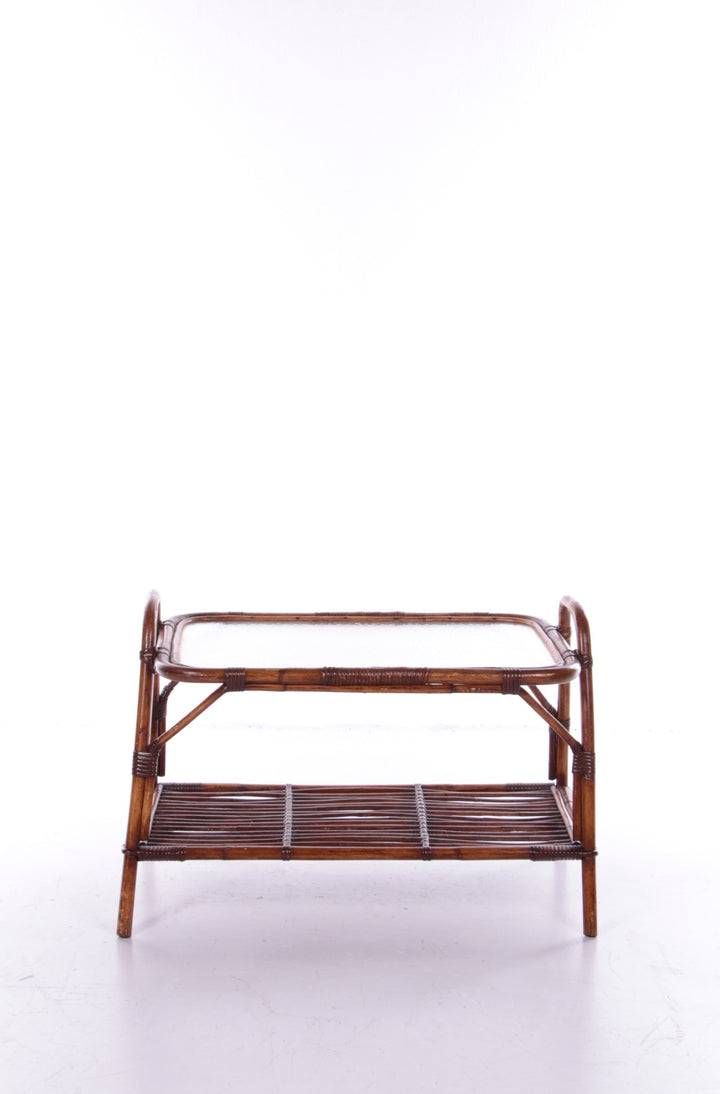 Bamboe bijzettafel met magazijnrekjes Frankrijk jaren60