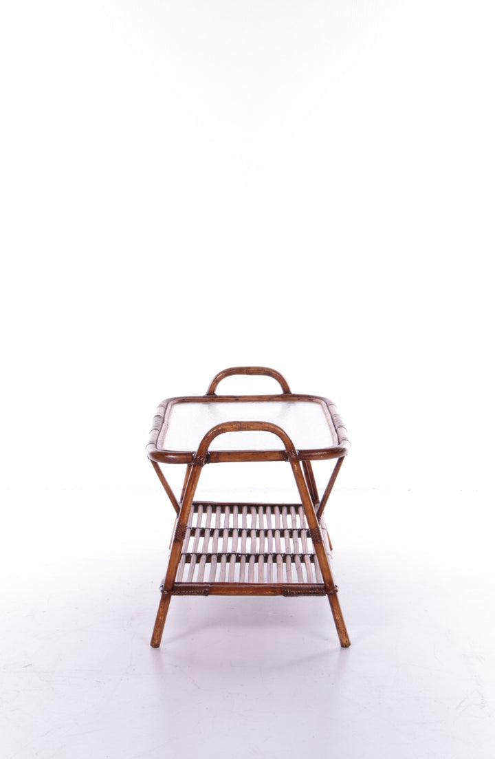 Bamboe bijzettafel met magazijnrekjes Frankrijk jaren60