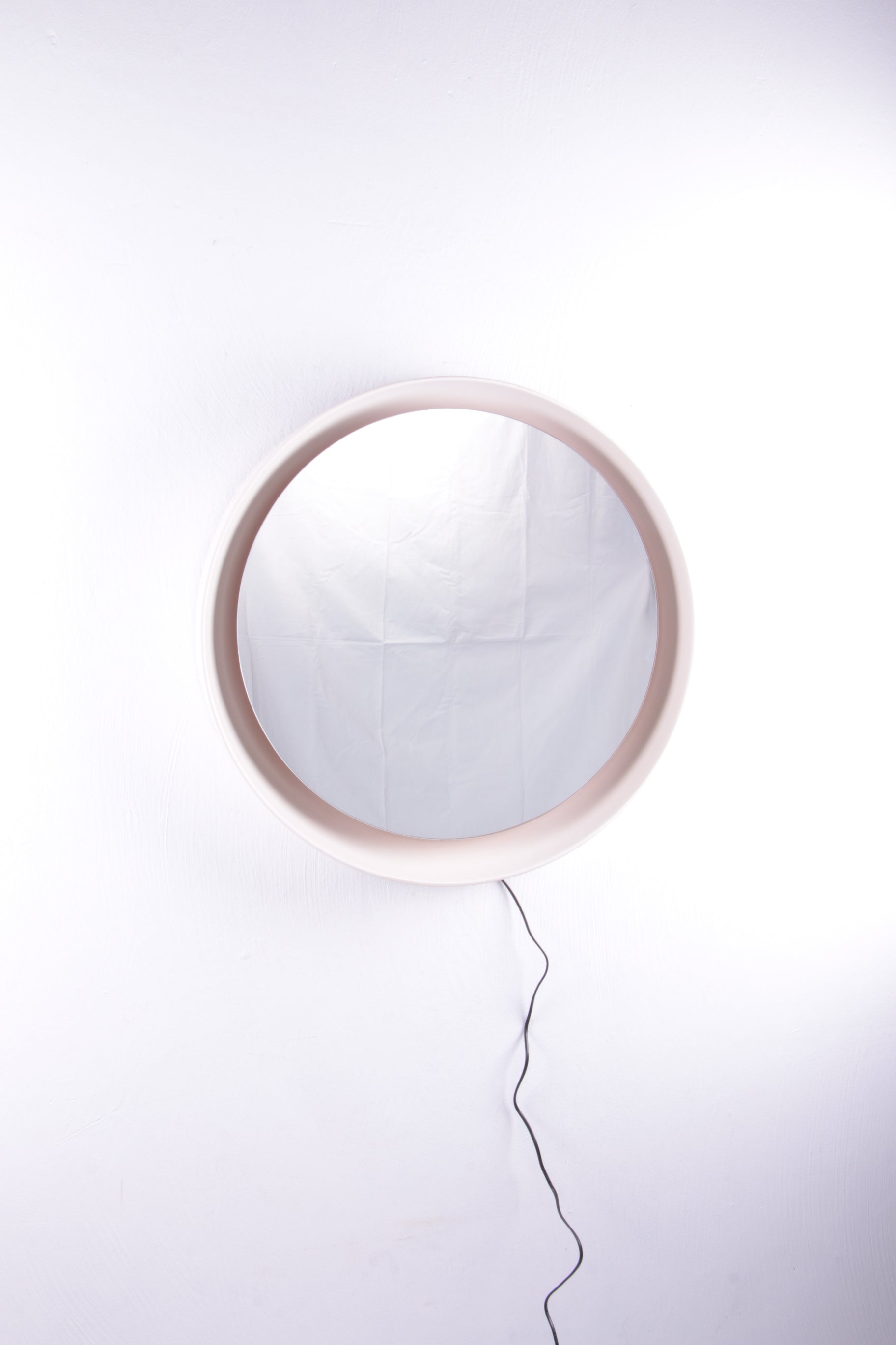 Italiaanse Grote Ronde spiegel met verlichting,jaren60