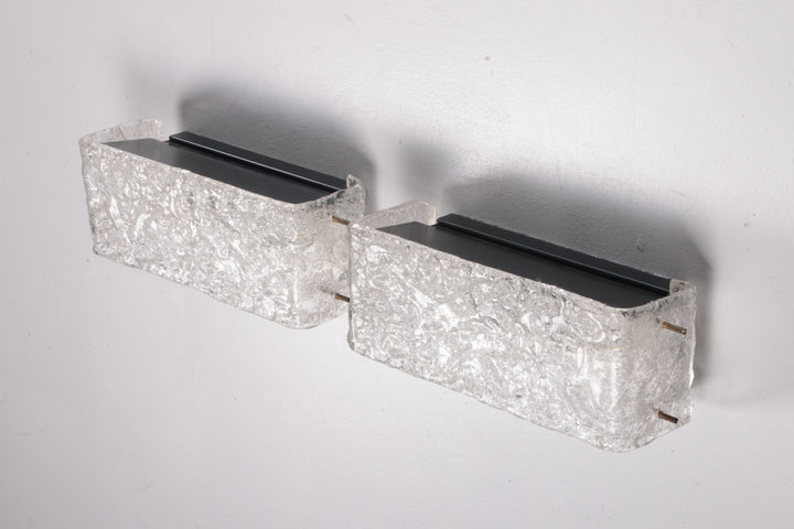 Vintage Set van 2 Kalmar Wandlampen met ijsglas,1960 Duitsland