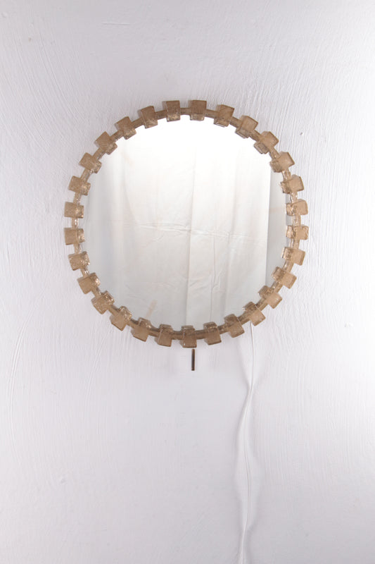 Plexiglas Ronde Spiegel met verlichting ontwerp Hillebrand,1960s