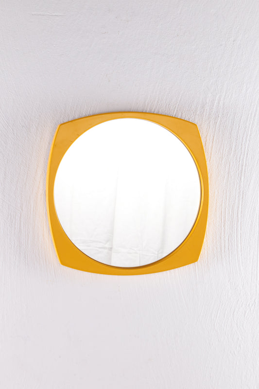 Vintage yellow round plastic mirror 1960s