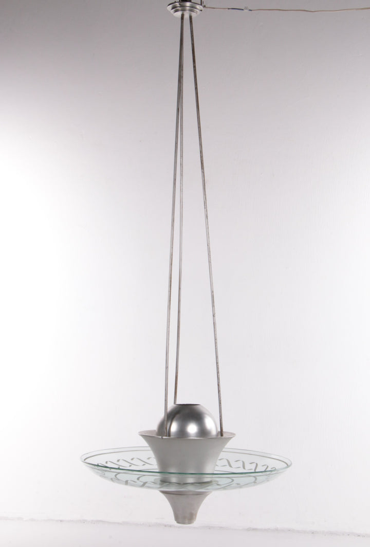 2 Art Deco Grote Hanglampen met geslepen glas Engeland 1930