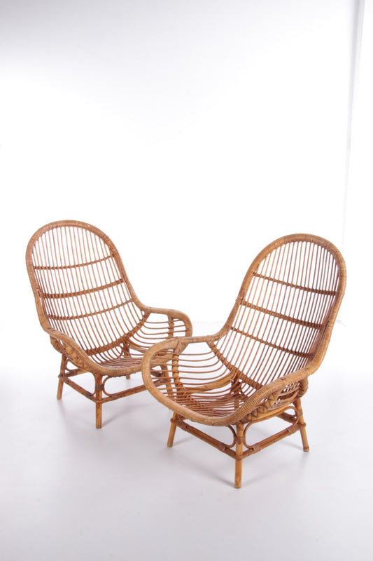 Vintage set of 2 Bamboo chairs 1960s France.