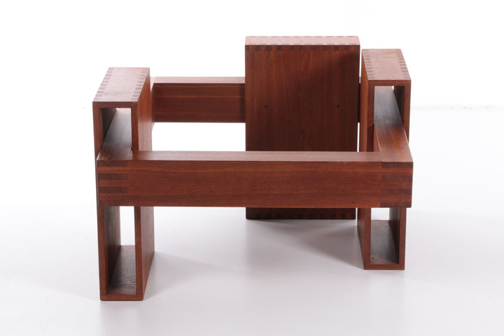 Franse Brutalistische Design salontafel van teakhout met glasplaat,1970