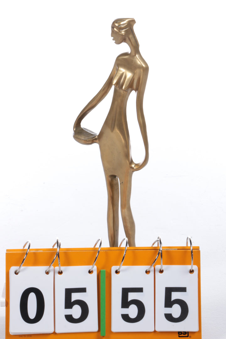 Messing Sculpture Afrikaanse vrouw op een marmerenvoet 70s