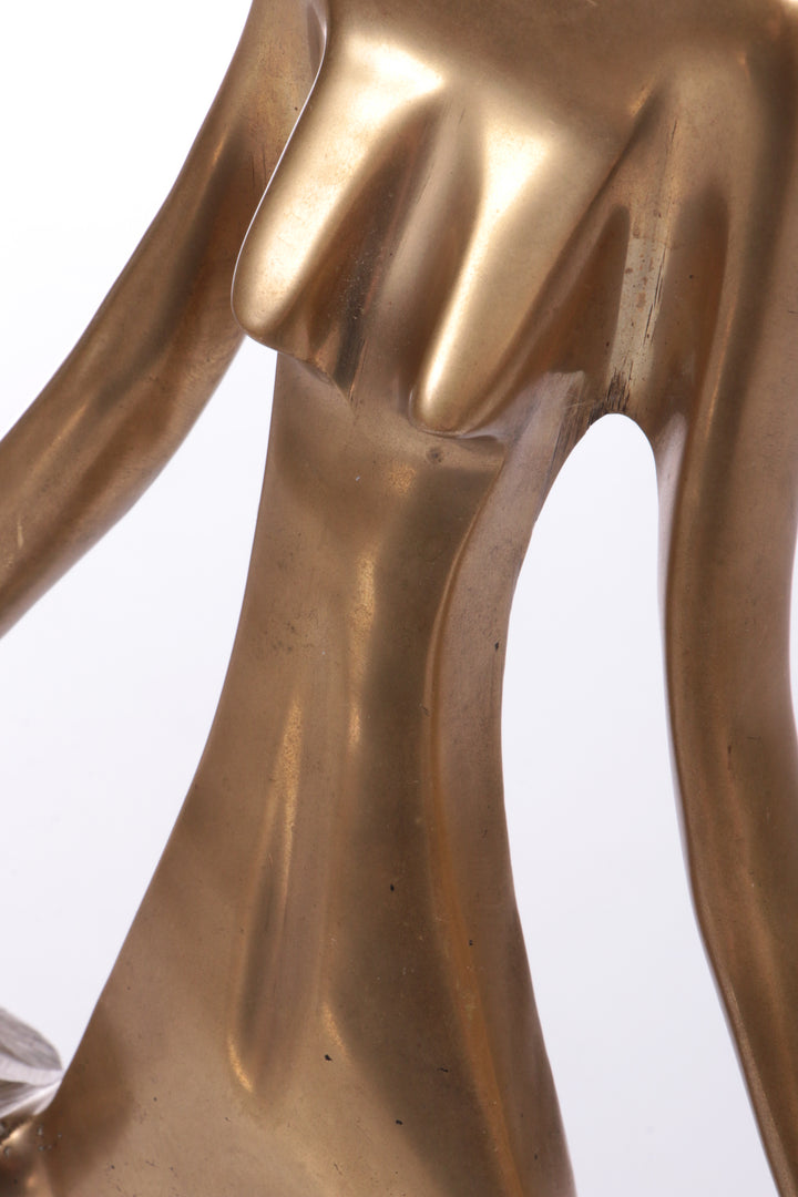 Messing Sculpture Afrikaanse vrouw op een marmerenvoet 70s