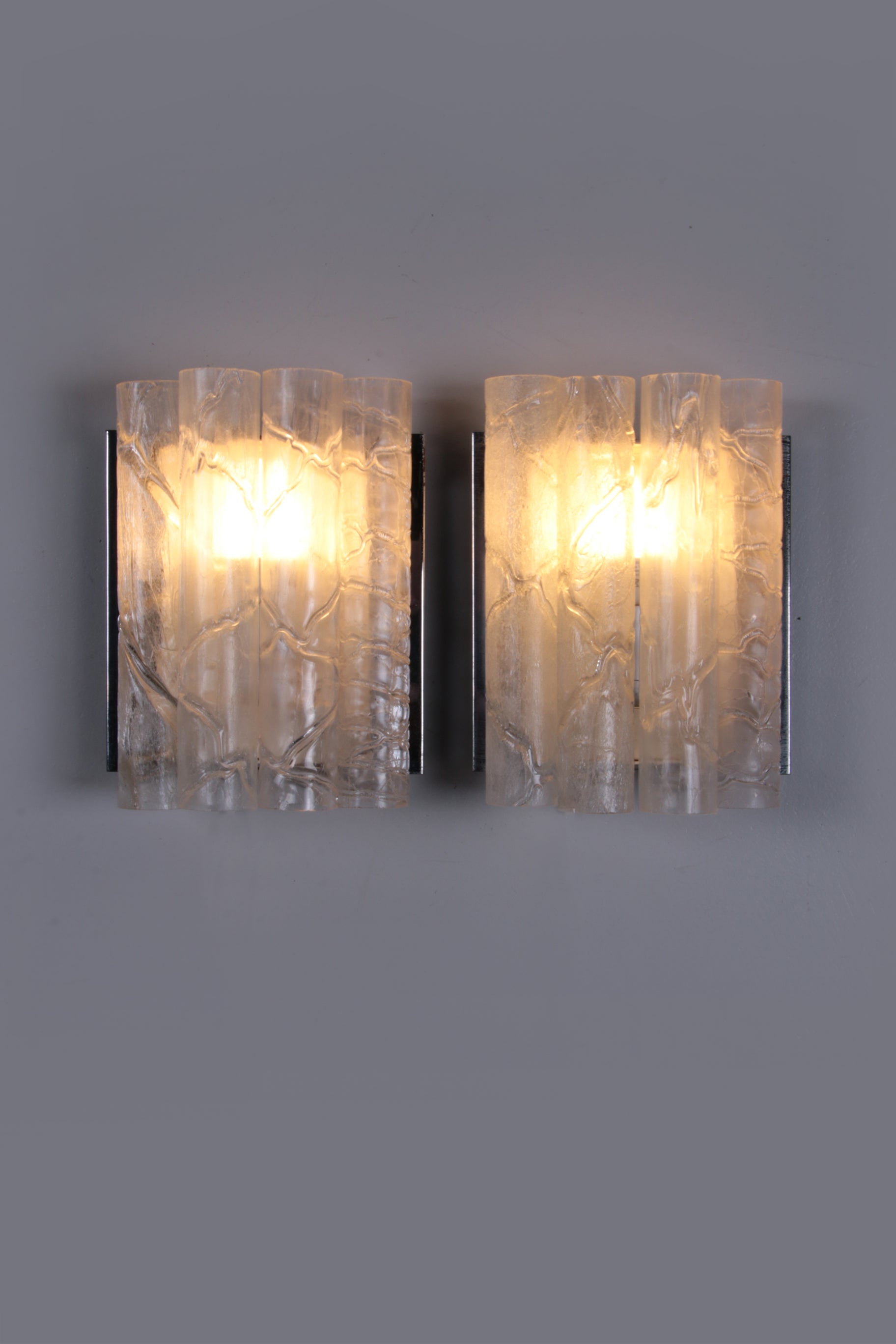 Set wandlampen Doria Leuchten glas met chrome 1960 Duitsland