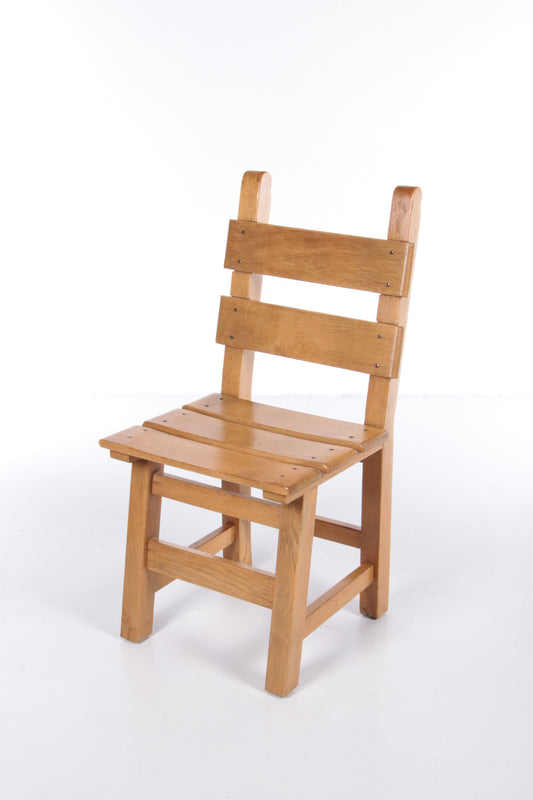 Brutalistische Set van 4 stoere houten stoelen 1980 