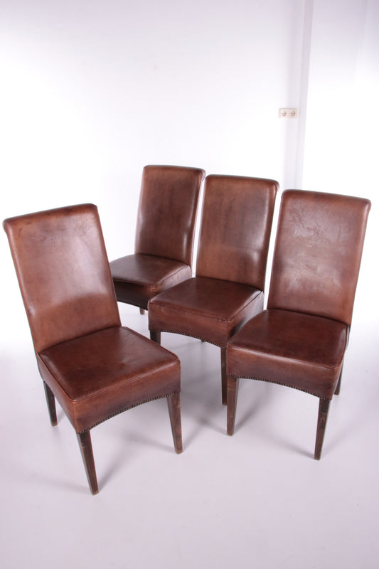 Set of 4 sheep leather dining table chairs, 1970s