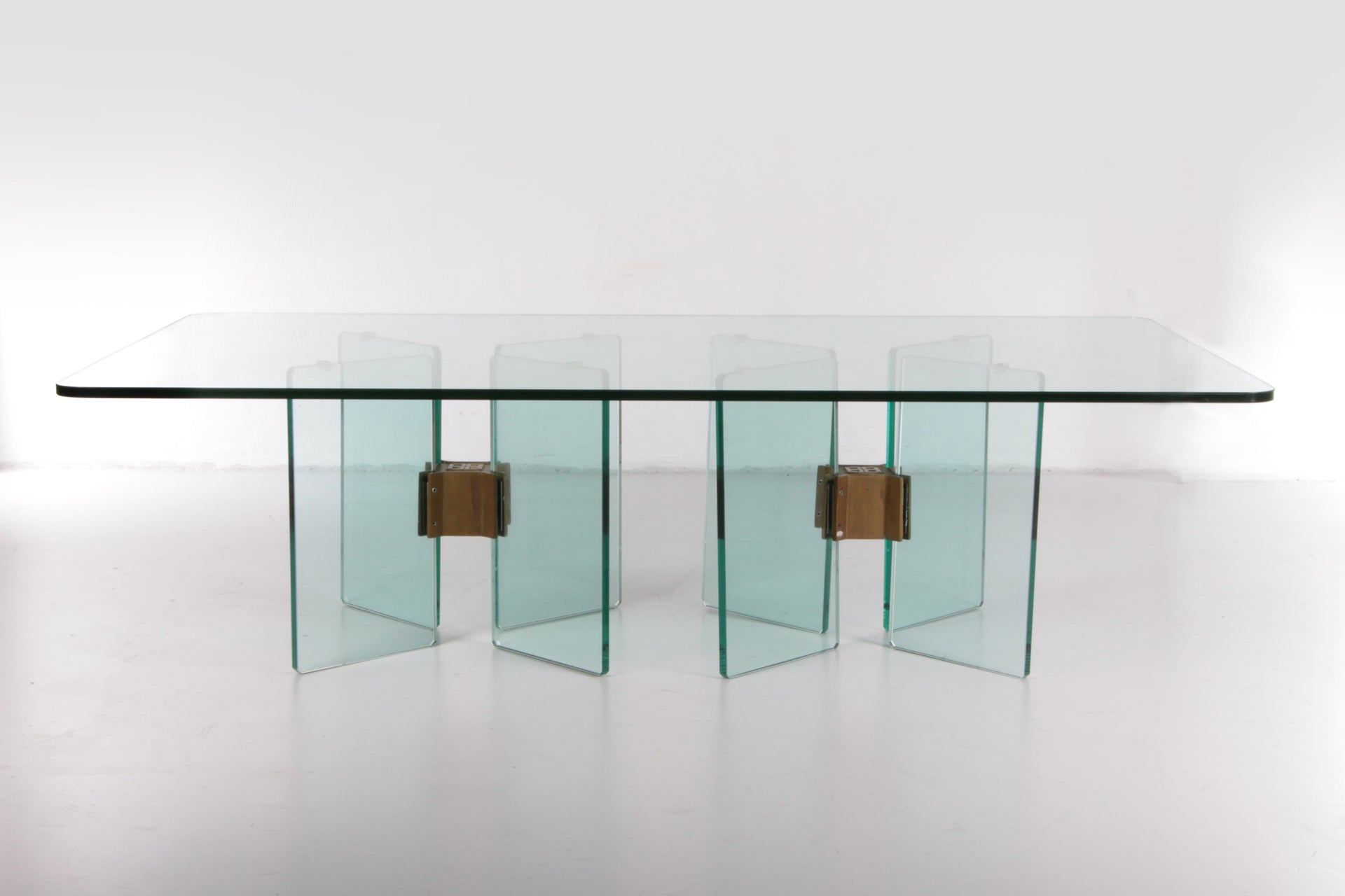 Elegant Peter Ghyczy T15 Glass Coffee Table with Brass Accents