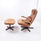 Deense Buffel leren verstelbare fauteuil & poef set van M&S Mobler, 1960s Denemarken.