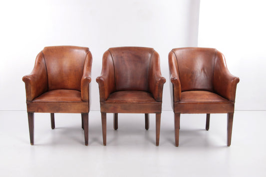 Schaapsleren Dinner clubfauteuil Set van 6,1970 Nederland