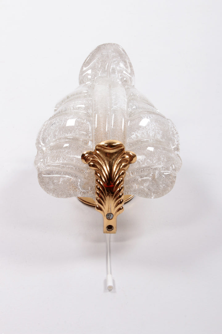 Hollywood Regency Murano schelp glas wandlampje,1960 Italie.