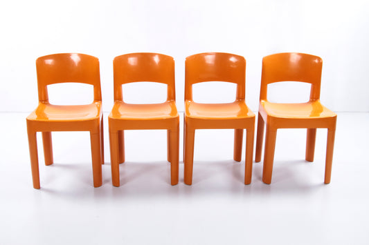 Allibert set van 4 stoelen Spage Age en prachtig oranje,1970 Frankrijk.