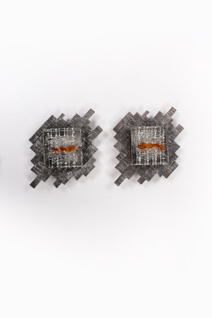 Brutalistische wandlampen muranoglas van Albano Poli voor Poliarte, jaren 70,