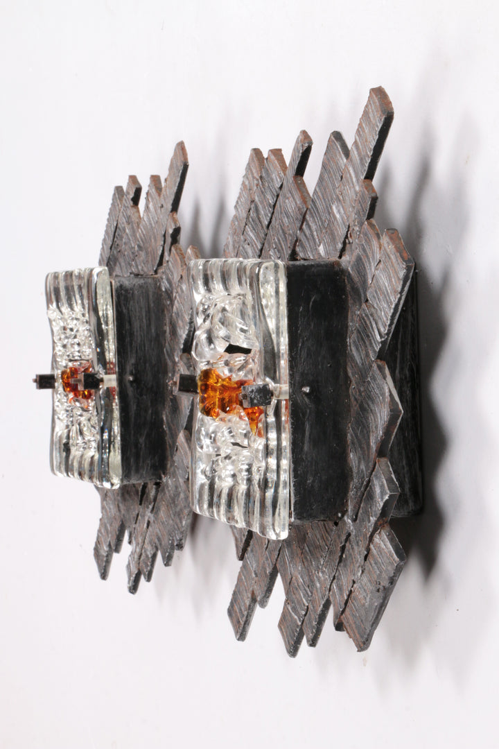 Brutalistische wandlampen muranoglas van Albano Poli voor Poliarte, jaren 70,