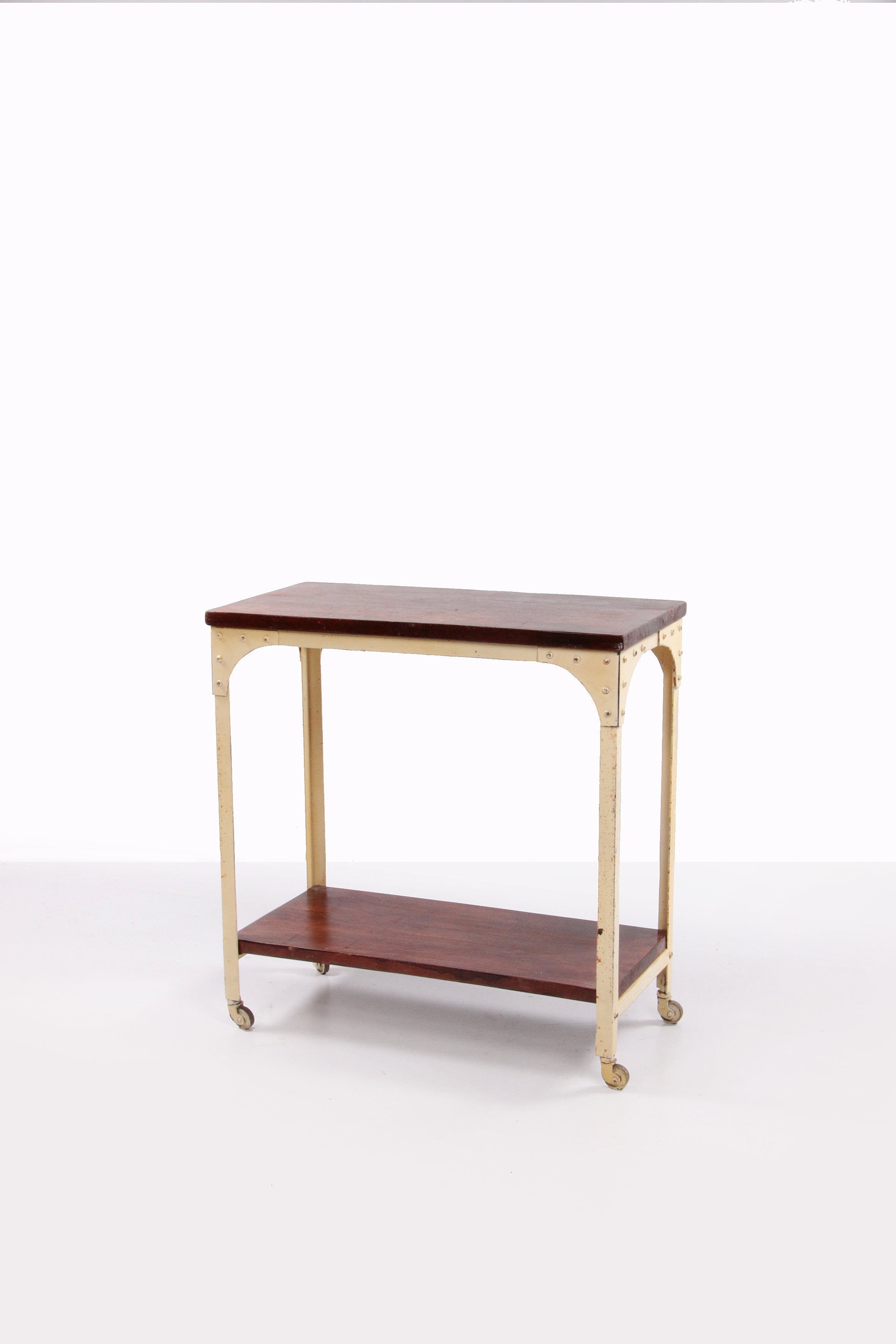 Industriele robuuste sidetable van hout en metaal,1970 Engeland