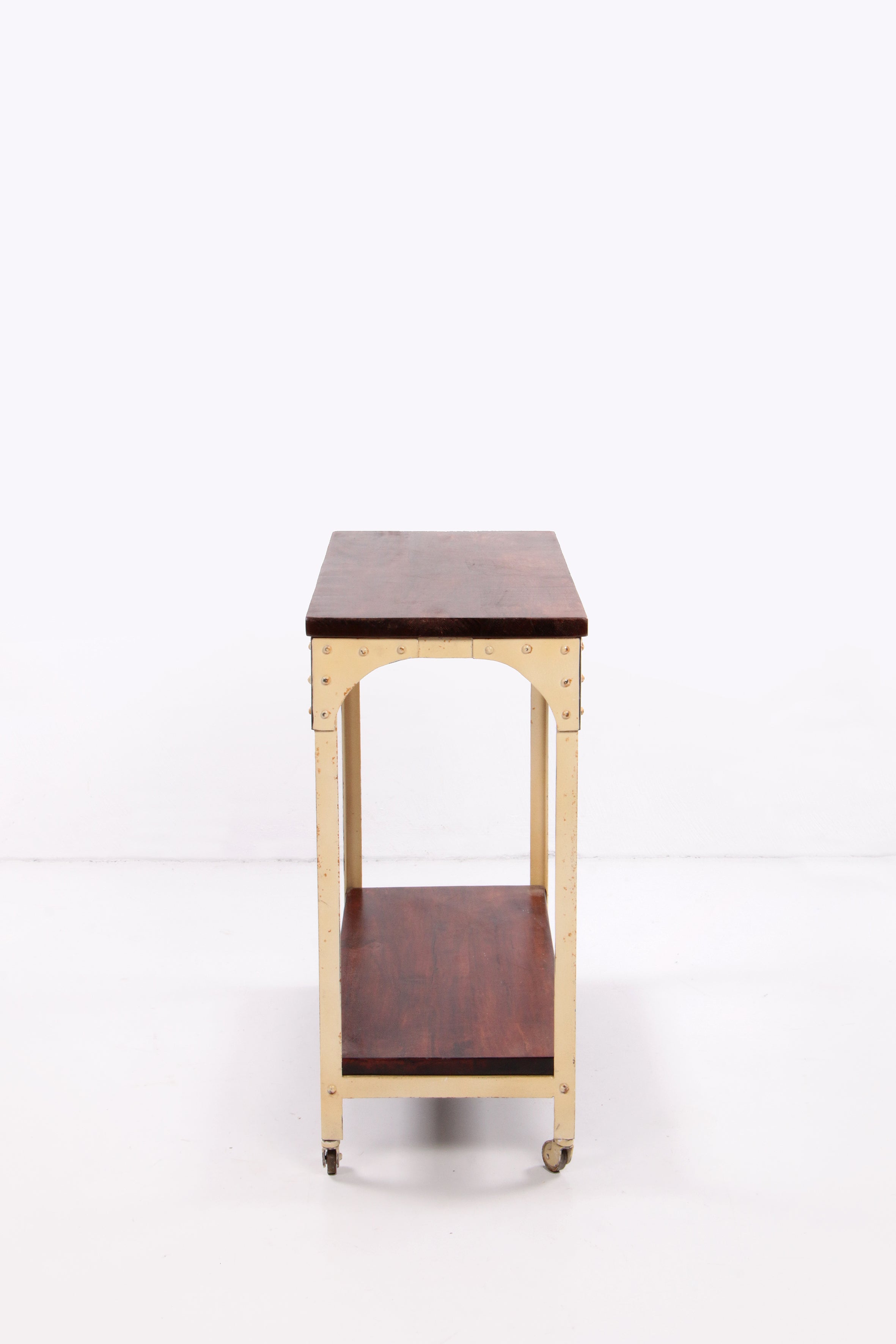 Industriele robuuste sidetable van hout en metaal,1970 Engeland