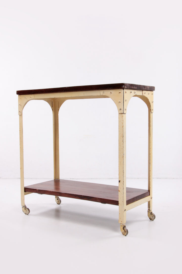 Industriele robuuste sidetable van hout en metaal,1970 Engeland