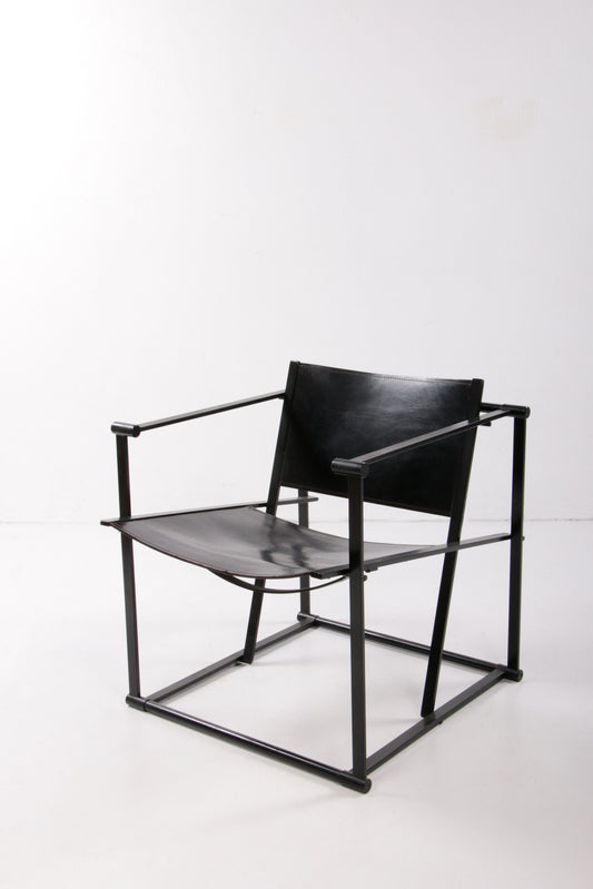 Three black metal chairs with black leather upholstery, Radboud van Beekum '90