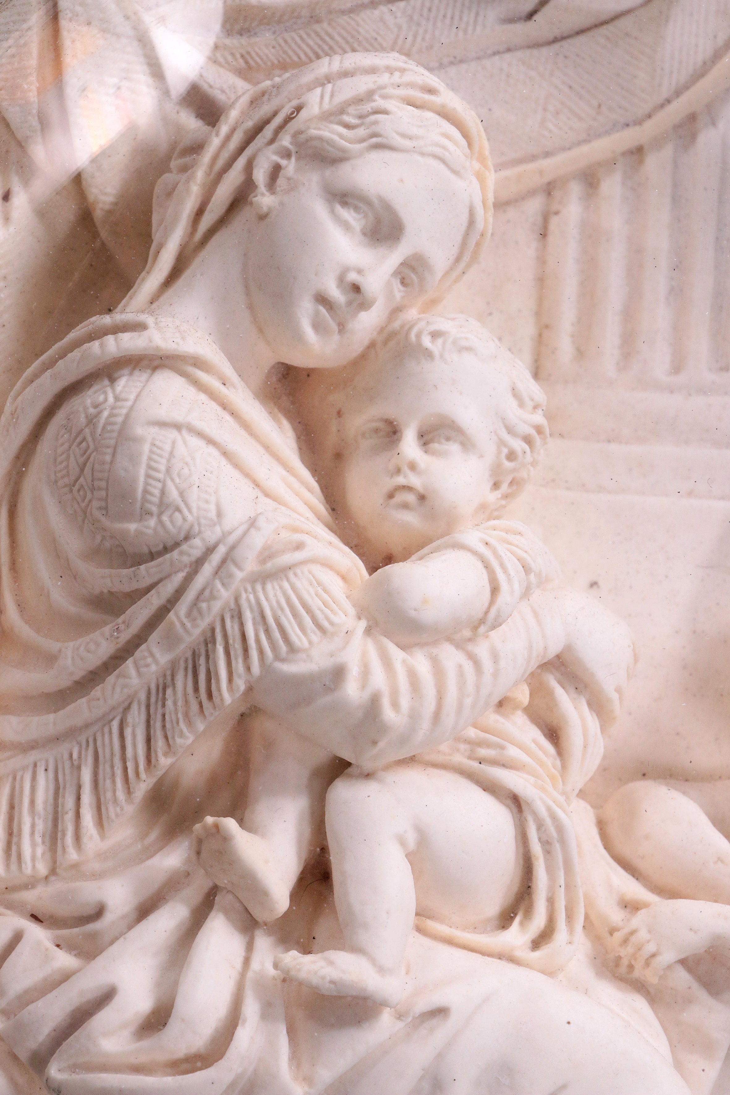 Oude lijst met meerschuim  handgesneden Madonna en kind,1880 Frankrijk