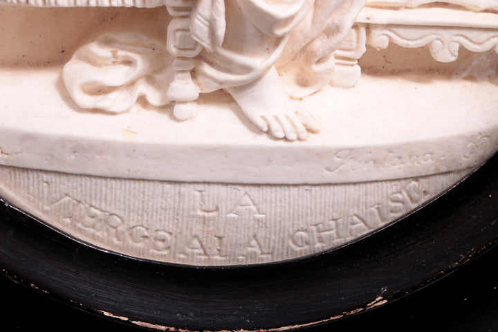 Oude lijst met meerschuim  handgesneden Madonna en kind,1880 Frankrijk