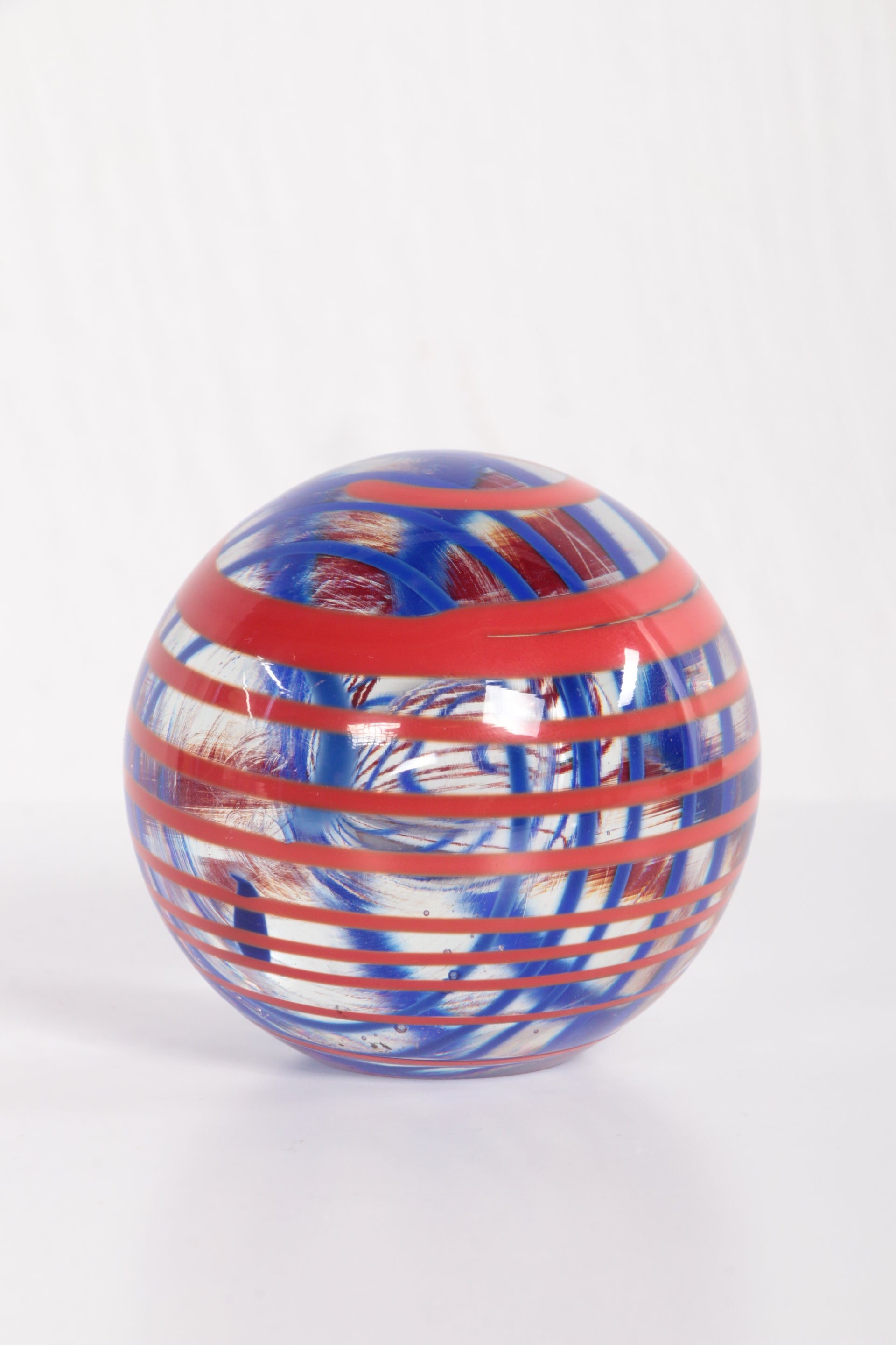 Glass Round Ball Paperweight Signed with O Horn, 1960