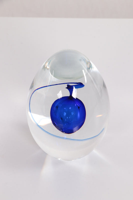 Paperweight eivorm met blauwe druppel Artcristal Bohemia