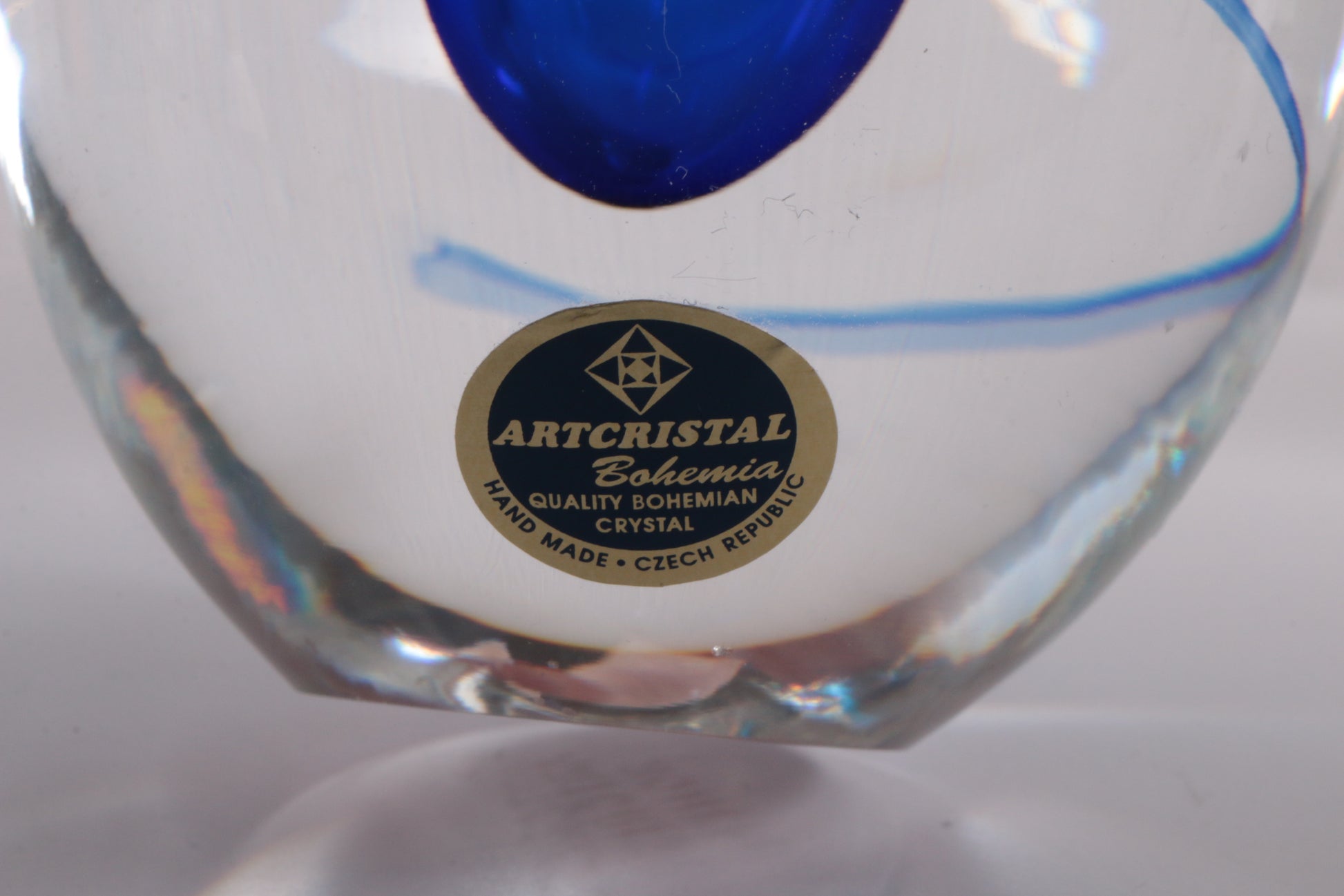 Paperweight eivorm met blauwe druppel Artcristal Bohemia