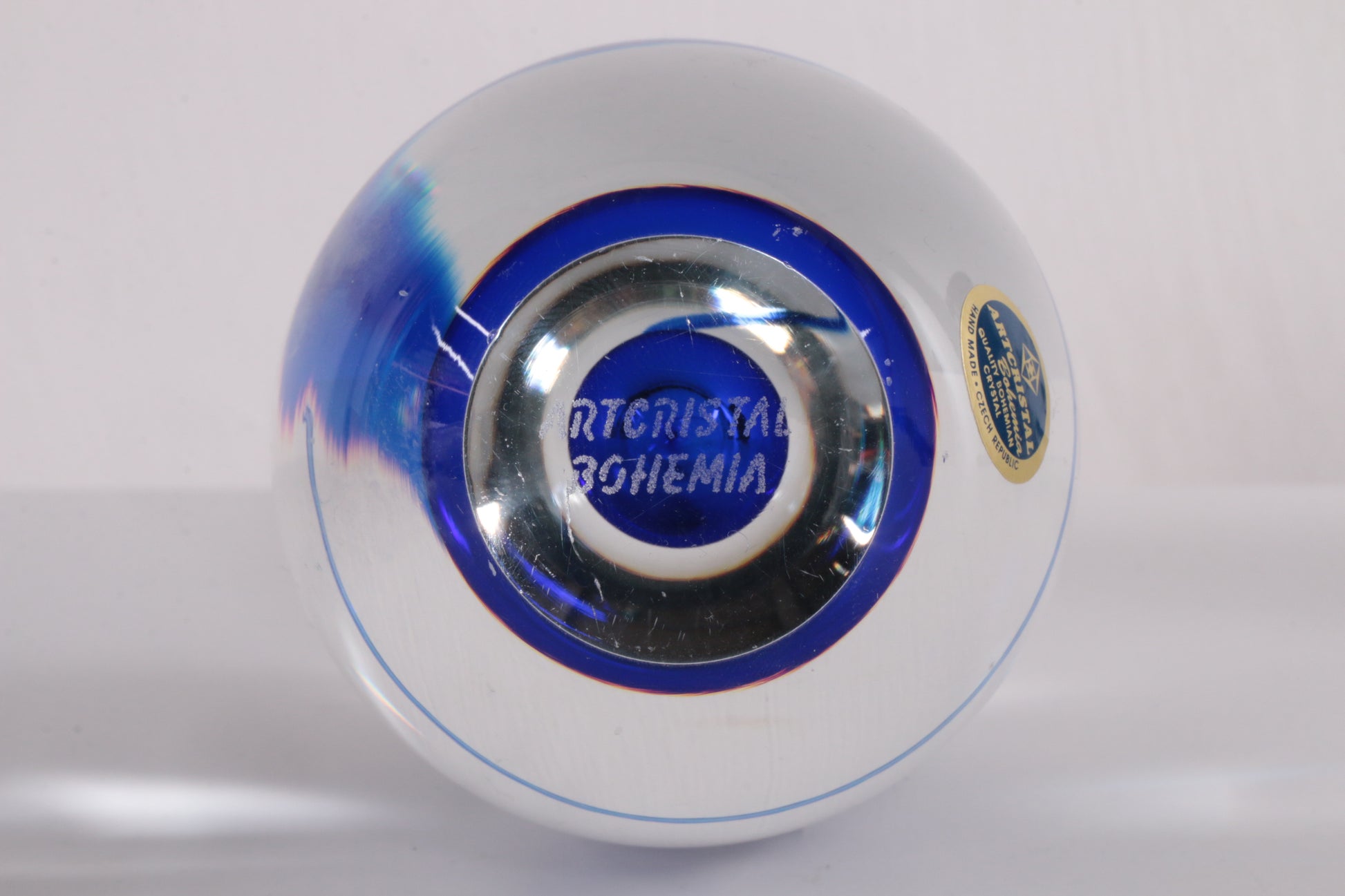 Paperweight eivorm met blauwe druppel Artcristal Bohemia