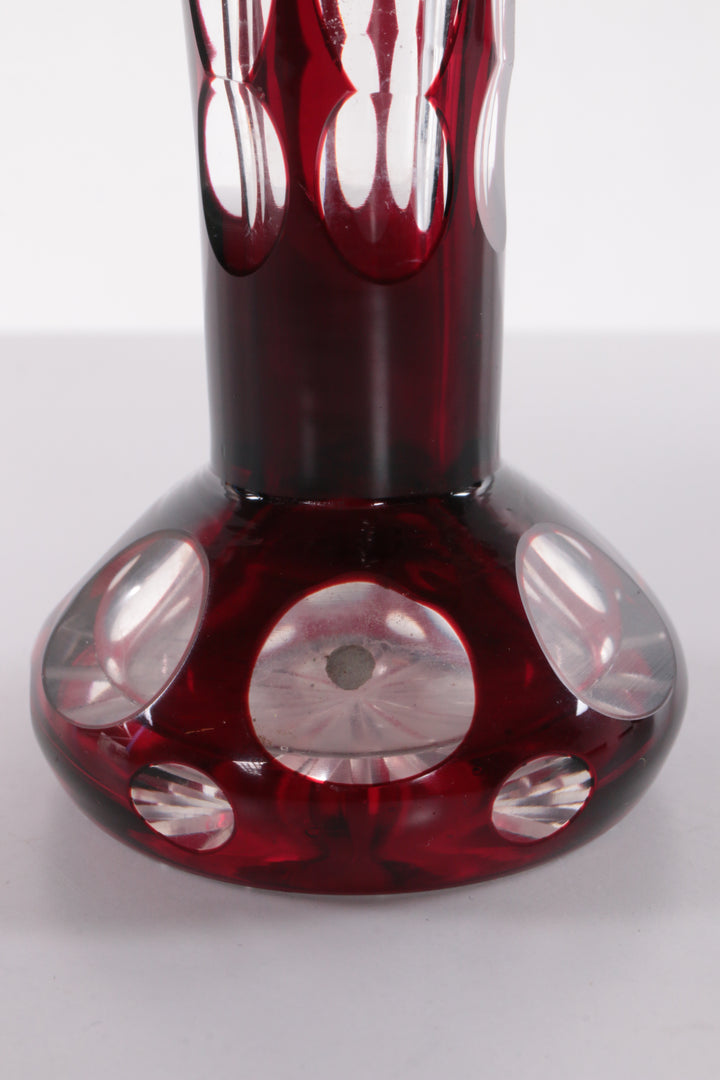 Vintage vaasje rood handgesnedenkristal van Bamberg Nachtmann 1950
