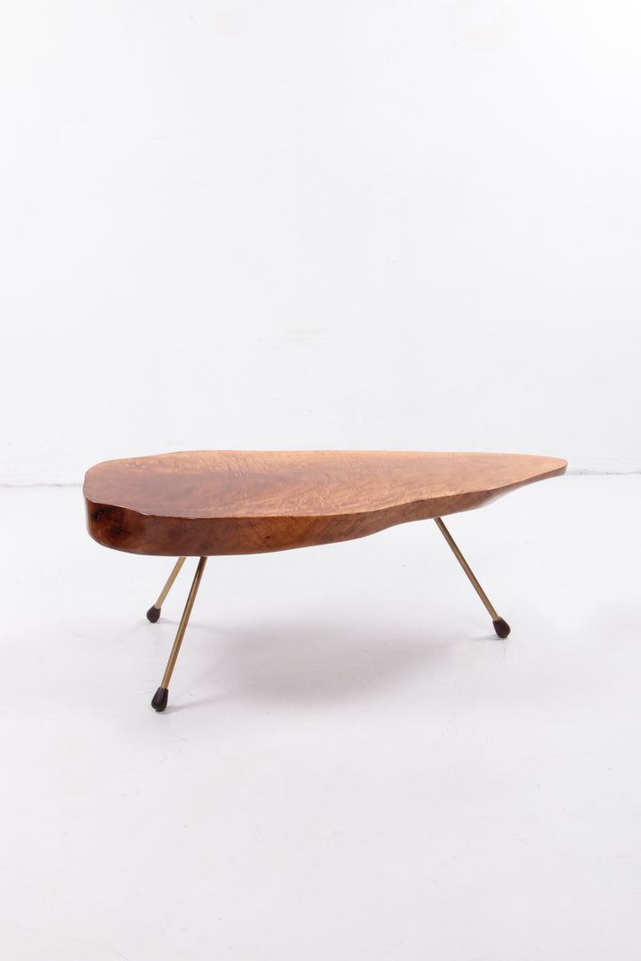Carl Aubock Design Salontafel notenhout met koperen poten,jaren50 Oostenrijk.