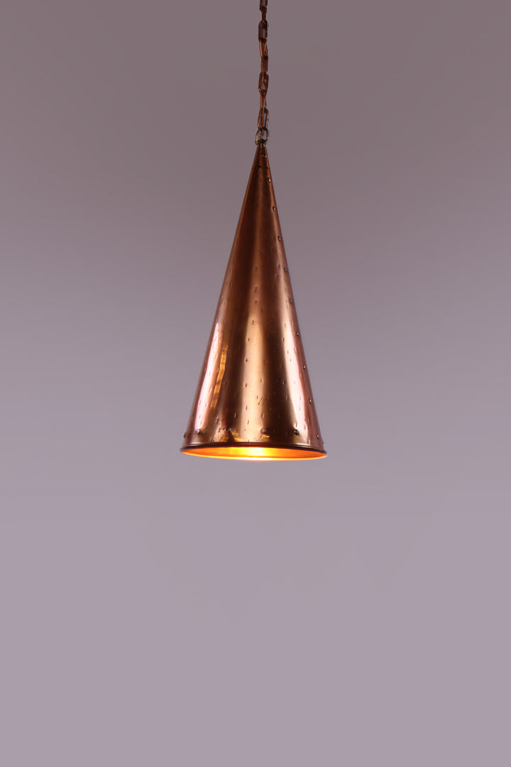 Deense met de hand gehamerde koperen hanglamp van E.S Horn Aalestrup, jaren 50