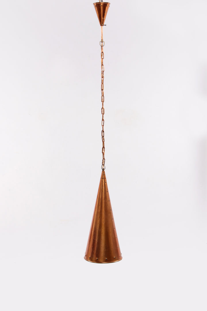 Deense met de hand gehamerde koperen hanglamp van E.S Horn Aalestrup, jaren 50