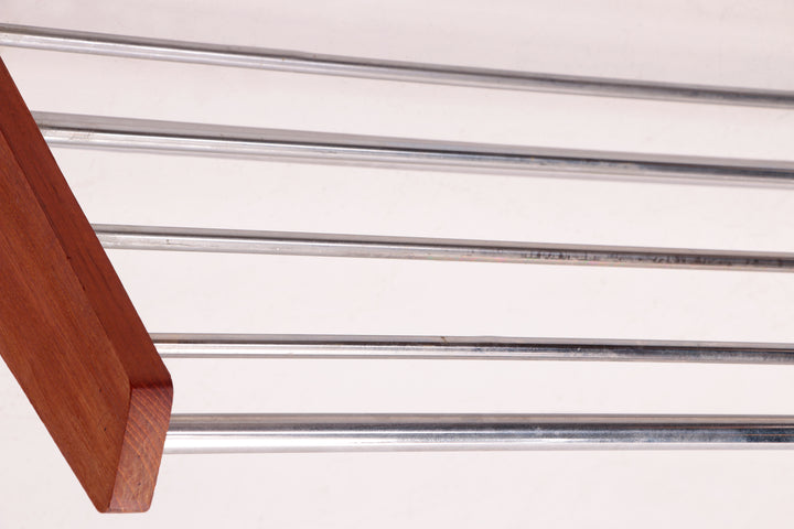 Deens Design Teakhouten Wand kapstok met chrome haken,60s.