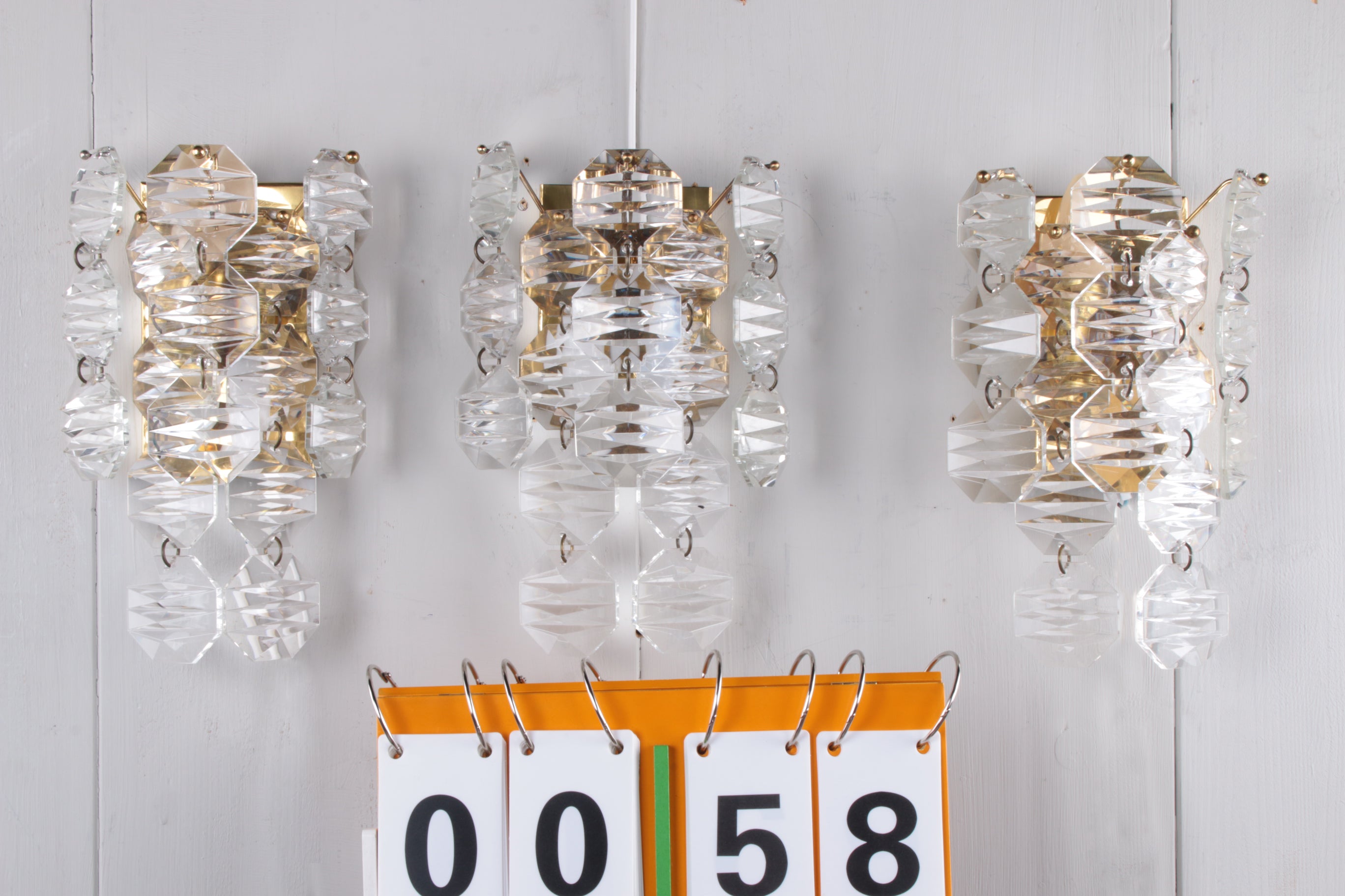 Kristallen Wandlampen set van 3 gemaakt door J.T.Kalmer jaren60