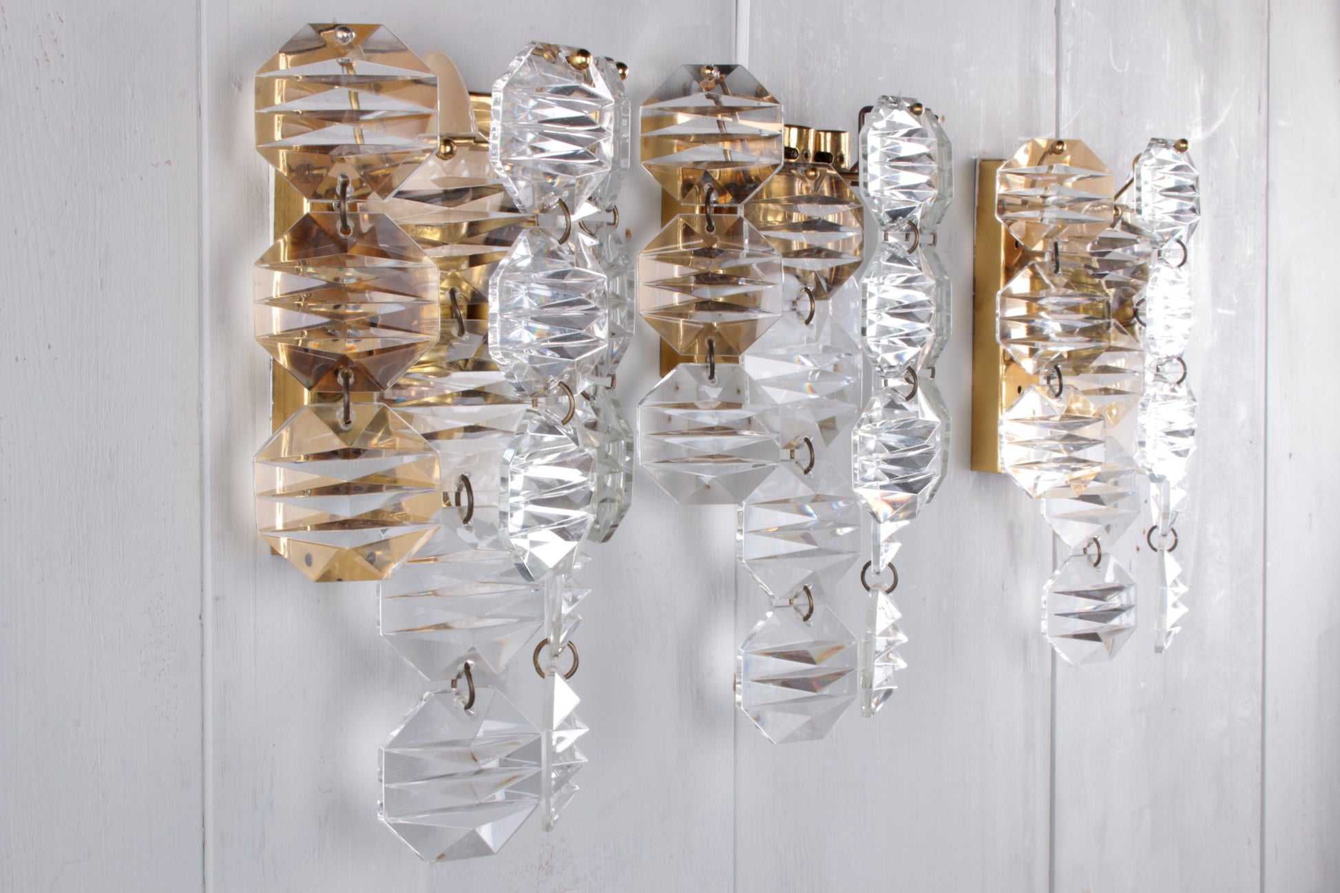 Kristallen Wandlampen set van 3 gemaakt door J.T.Kalmer jaren60
