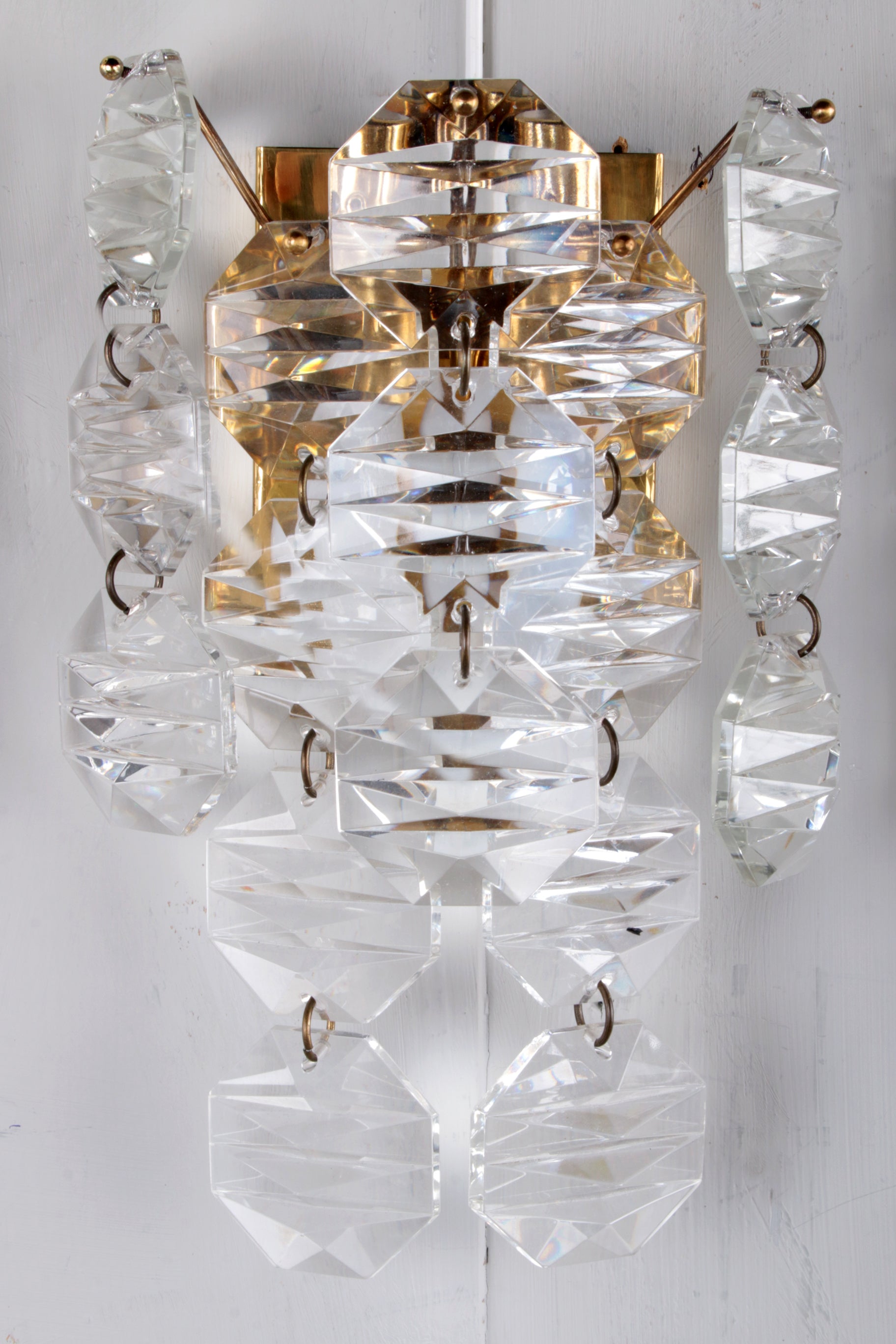 Kristallen Wandlampen set van 3 gemaakt door J.T.Kalmer jaren60