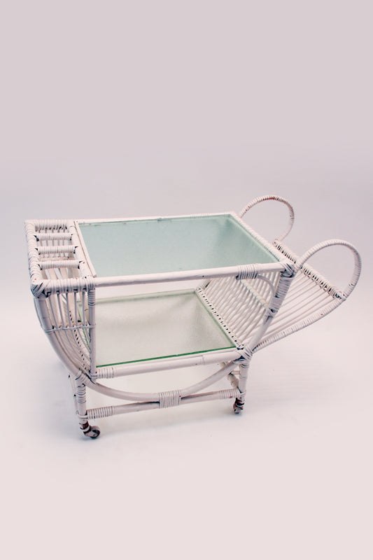 Vintage rattan bamboo serving trolley,1960s France