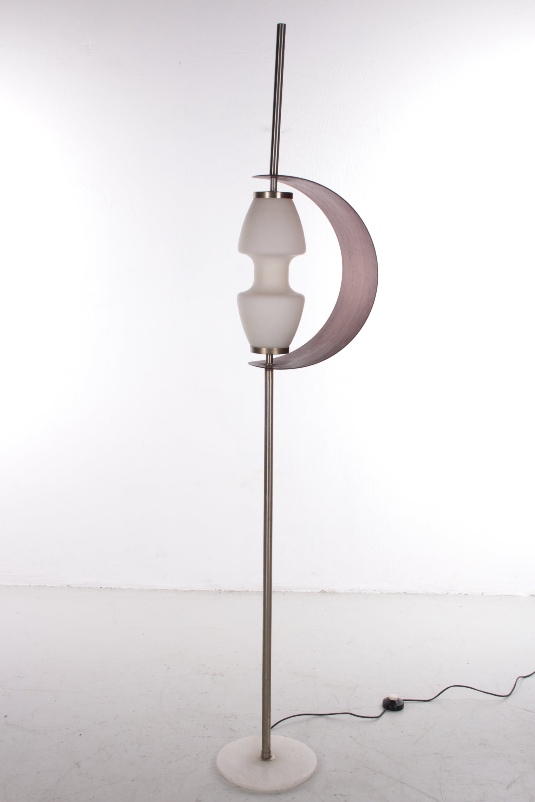Vintage Designer Franse Vloerlamp met houten lamel lamp uit