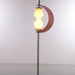 Vintage Designer Franse Vloerlamp met houten lamel lamp aan
