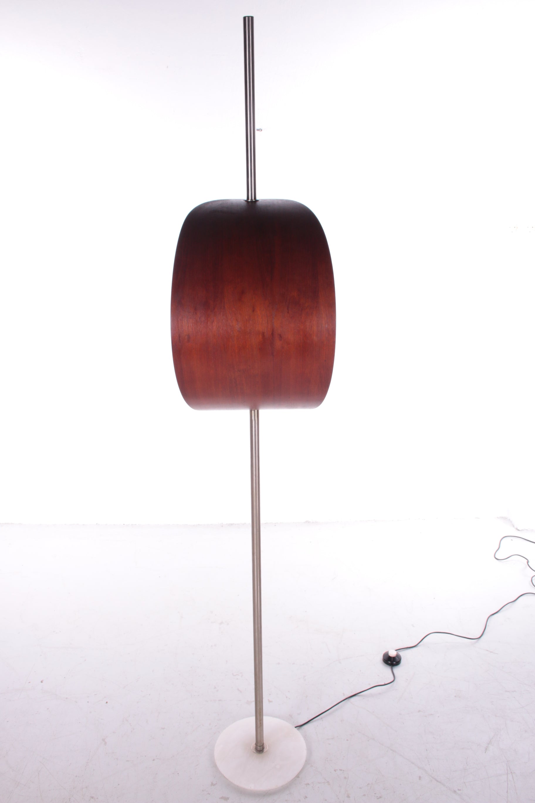 Vintage Designer Franse Vloerlamp met houten lamel 
